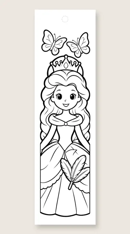 Princess with curly hair: princess coloring bookmark
