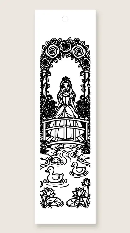 Rose arch and ducks: princess coloring bookmark