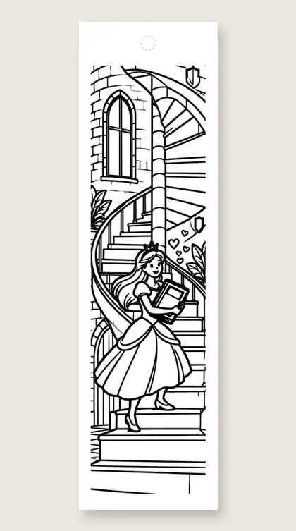Spiral stairs to the library: coloring bookmark