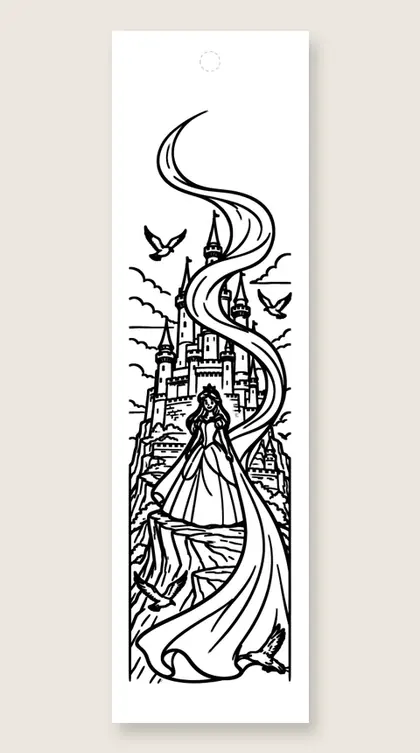 Cape in the wind: princess coloring bookmark