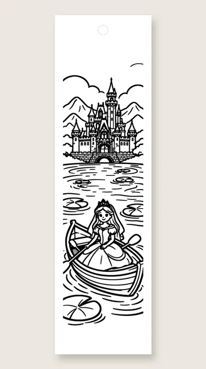 Rowing to the castle: princess coloring bookmark
