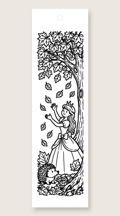Autumn leaves for the princess: princess coloring bookmark