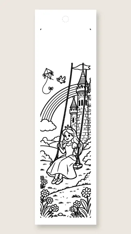 Swing from the tower: princess coloring bookmark