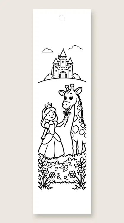 Princess and the giraffe: princess coloring bookmark