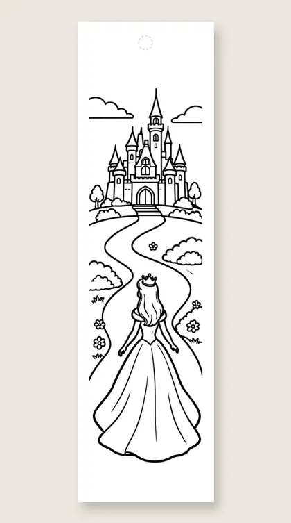 Walking up to the castle: coloring bookmark