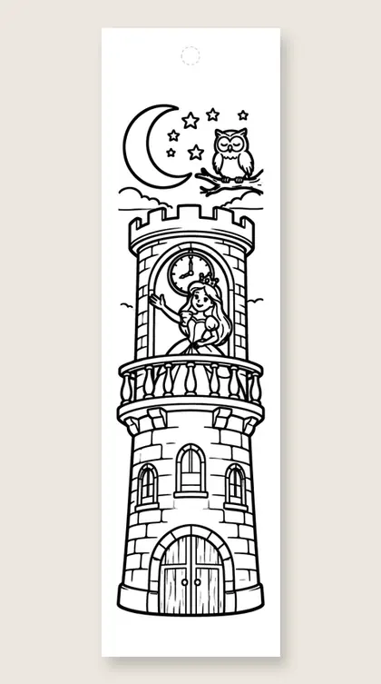 Goodnight from the tower: princess coloring bookmark
