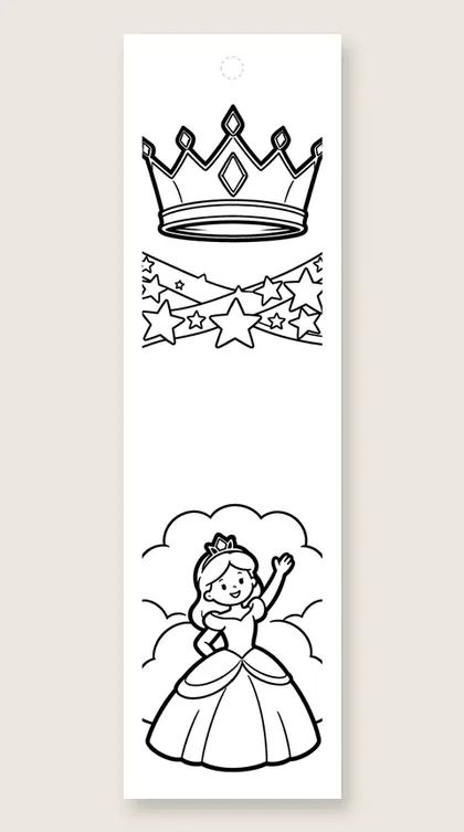 Giant crown and stars: coloring bookmark
