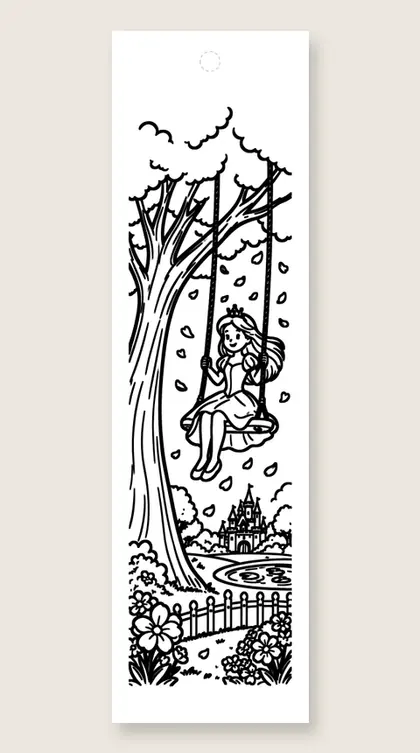 Swinging in the royal garden: princess coloring bookmark