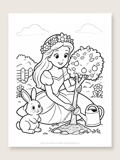 Planting a tree: princess coloring page