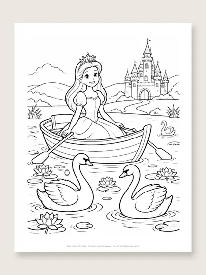 Boat ride on the lake: princess coloring page