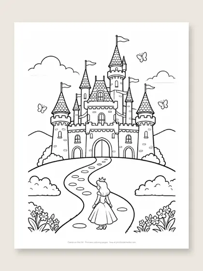 Castle on the hill: princess coloring page