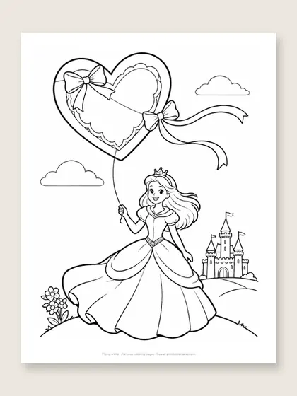 Flying a kite: princess coloring page