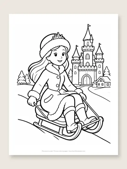 Princess on a sled: princess coloring page