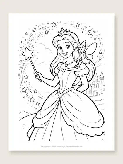 The magic wand: princess coloring page