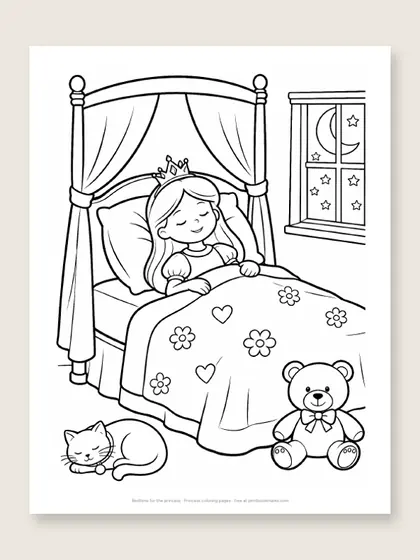 Bedtime for the princess: princess coloring page