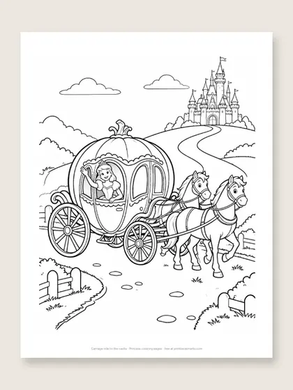Carriage ride to the castle: princess coloring page