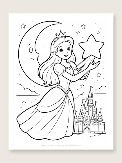 Catching a star: princess coloring page