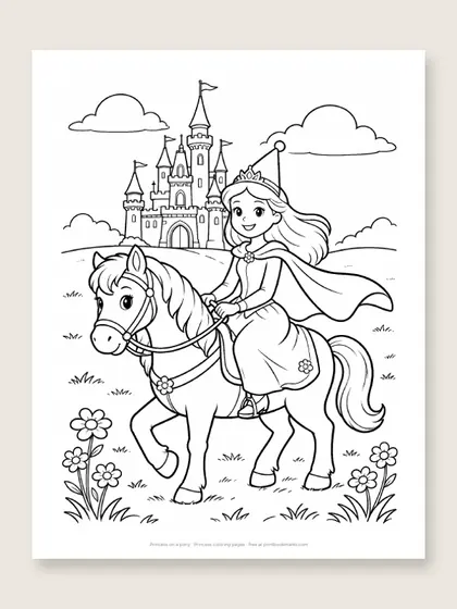 Princess on a pony: princess coloring page