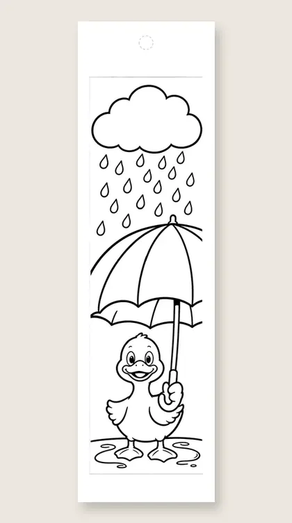 Duck with a rainbow umbrella: rainbow coloring bookmark