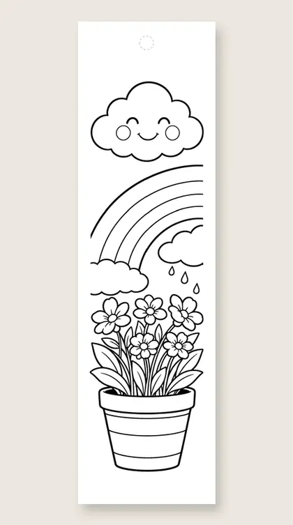 Flower pot rainbow garden: rainbow coloring bookmark