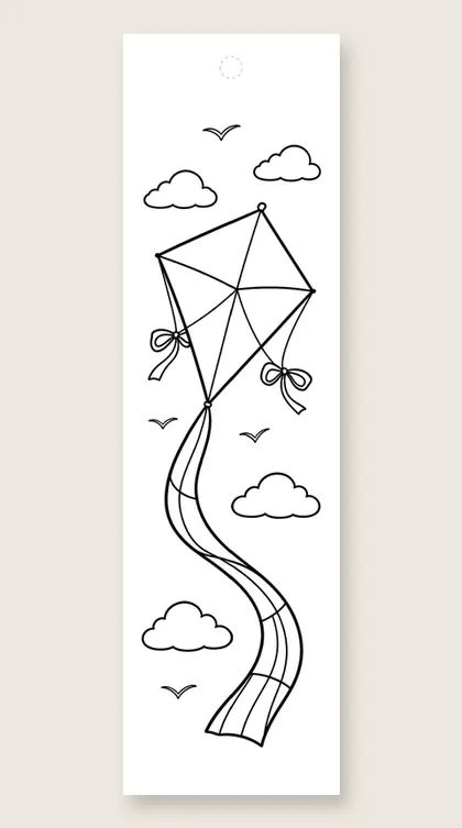 Kite with a rainbow tail: coloring bookmark