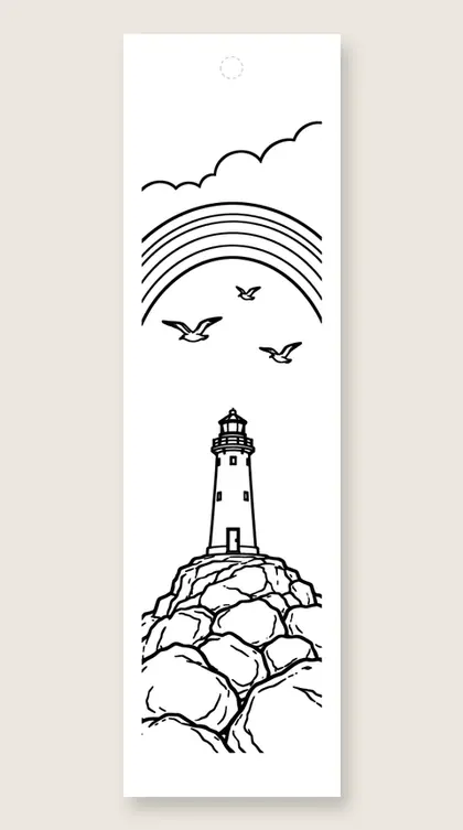 Rainbow over a lighthouse: rainbow coloring bookmark
