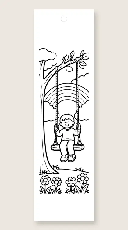 Swing under a rainbow: rainbow coloring bookmark