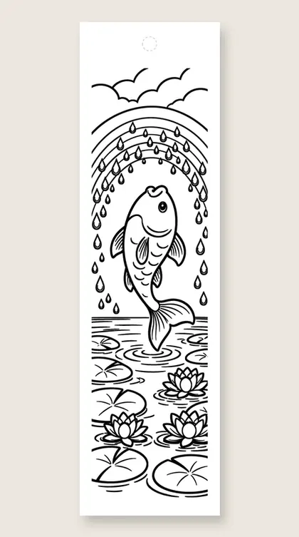 Fish jumping through a rainbow: rainbow coloring bookmark