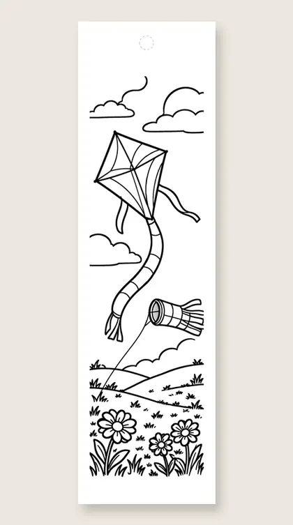 Rainbow kite and windsock: rainbow coloring bookmark