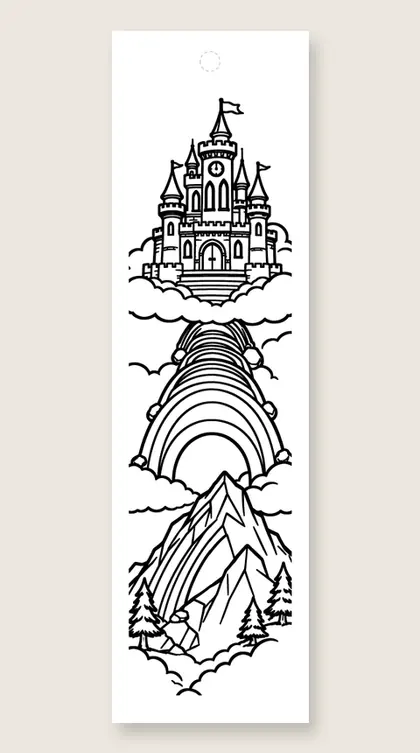Rainbow bridge to the clouds: rainbow coloring bookmark