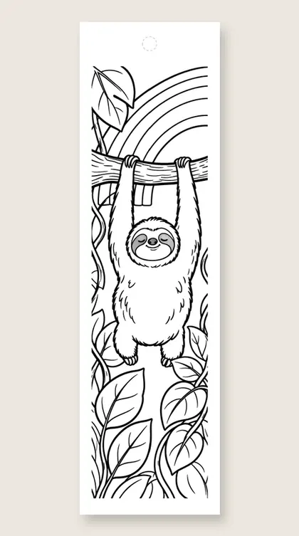 Sloth by a rainbow: rainbow coloring bookmark