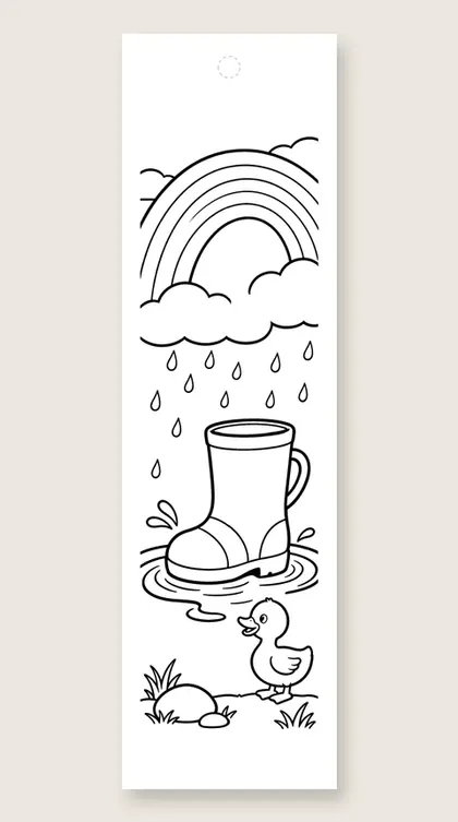 Boots, puddles and rainbow: rainbow coloring bookmark