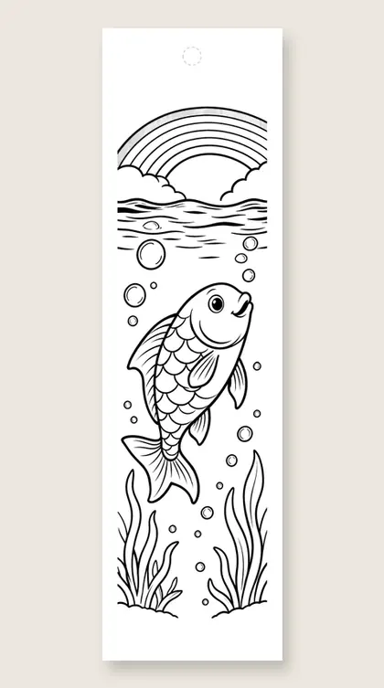 Rainbow fish and bubbles: rainbow coloring bookmark