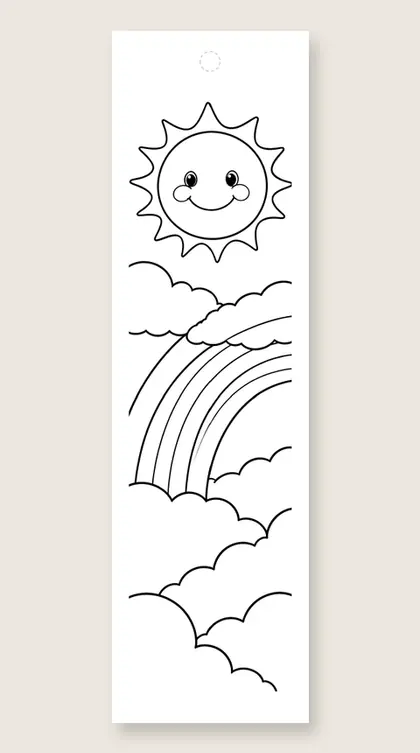 Clouds stacked with a rainbow: rainbow coloring bookmark