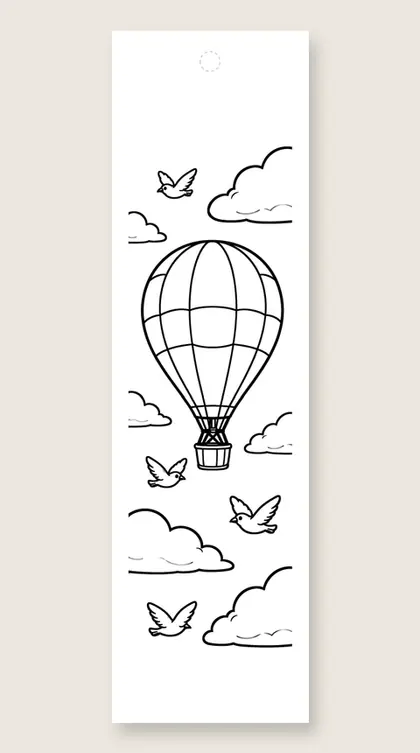 Rainbow hot air balloon: rainbow coloring bookmark