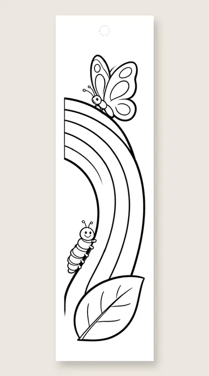 Caterpillar climbs a rainbow: rainbow coloring bookmark