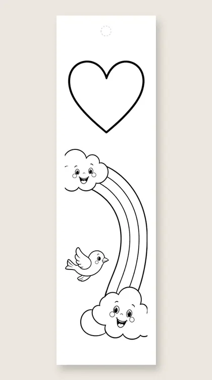 Happy clouds and rainbow: rainbow coloring bookmark