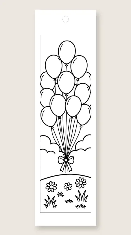 Rainbow balloon bunch: coloring bookmark
