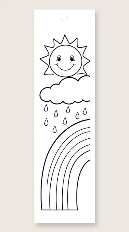 Sun, rain and rainbow: coloring bookmark