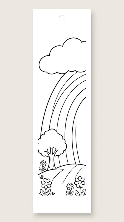 Rainbow over the hill: coloring bookmark