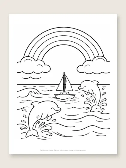 Rainbow over the sea: rainbow coloring page