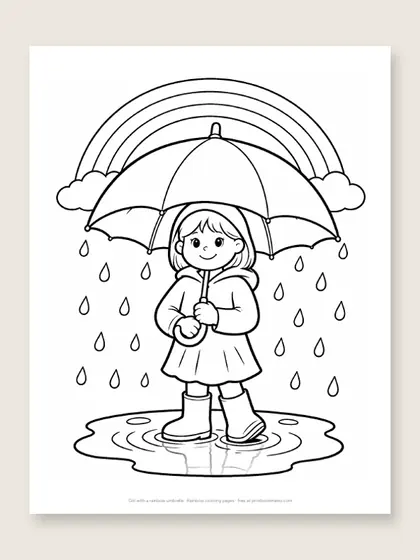 Girl with a rainbow umbrella: rainbow coloring page