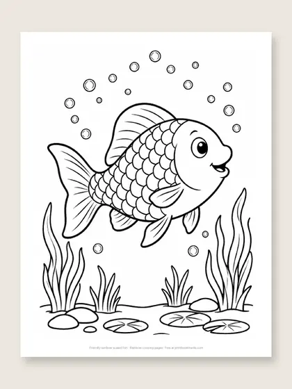Friendly rainbow scaled fish: rainbow coloring page