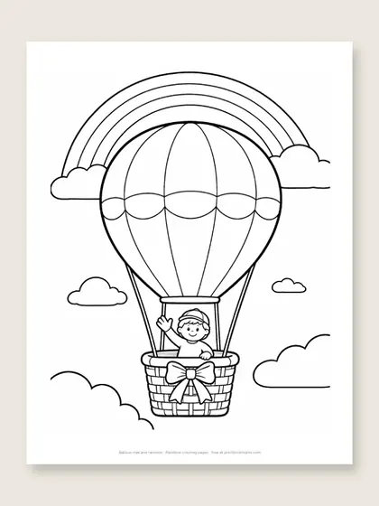 Balloon ride and rainbow: rainbow coloring page