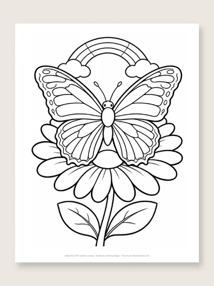 Butterfly with rainbow wings: rainbow coloring page