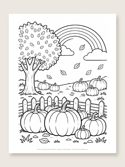 Autumn pumpkin patch rainbow: rainbow coloring page