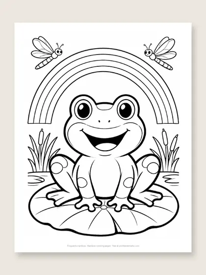 Frog and a rainbow: rainbow coloring page