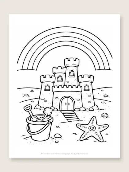 Rainbow at the beach: rainbow coloring page