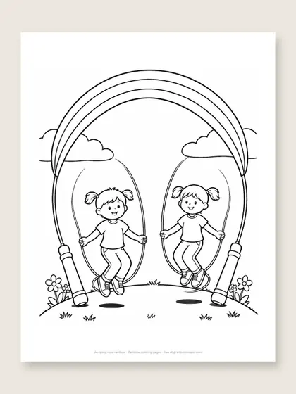 Jumping rope rainbow: rainbow coloring page