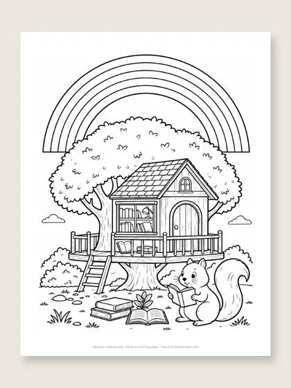 Rainbow reading nook: rainbow coloring page